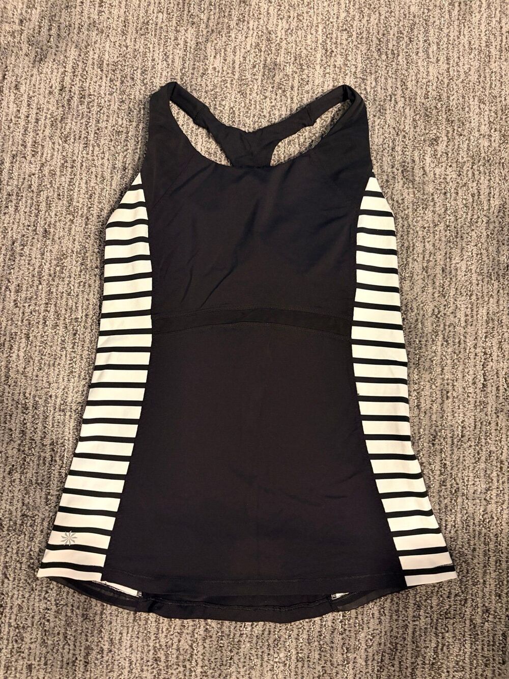 Athleta Black and White Striped Athletic Tank Top halter size M built in bra